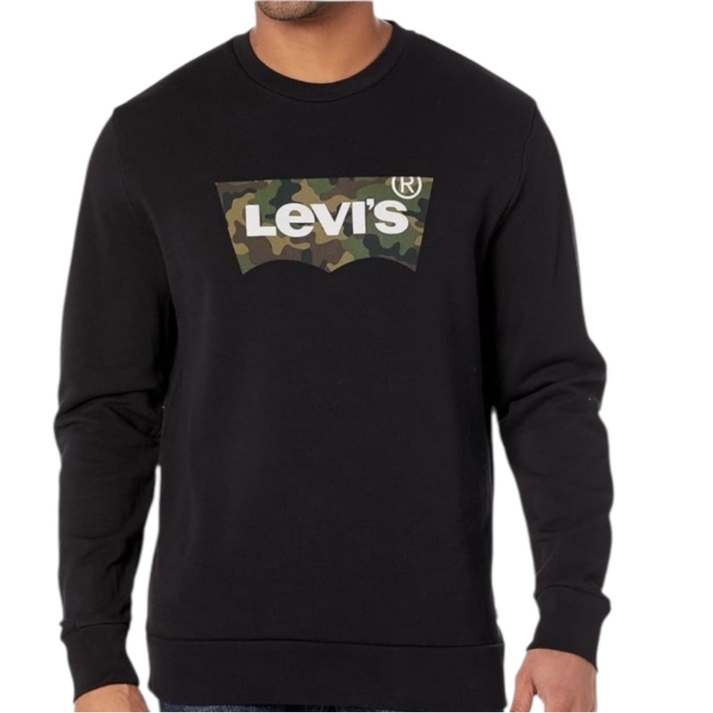 Levi's Black Crewneck Sweater with Camo Logo Army Print Pullover